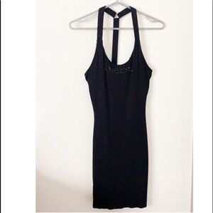 Bebe Logo Racer Back Ribbed Bodycon Dress